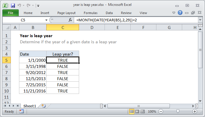 how to find a leap year in excel